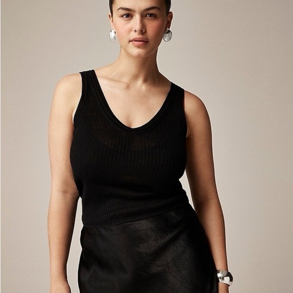 J. CREW MERINO WOOL LINEN BLEND SWEATER TANK BLACK LARGE